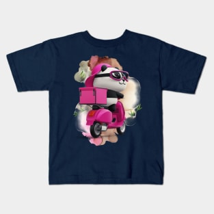 Cute Panda Riding a Pink Scooter - Adorable Panda - Kawaii Panda Kids T-Shirt